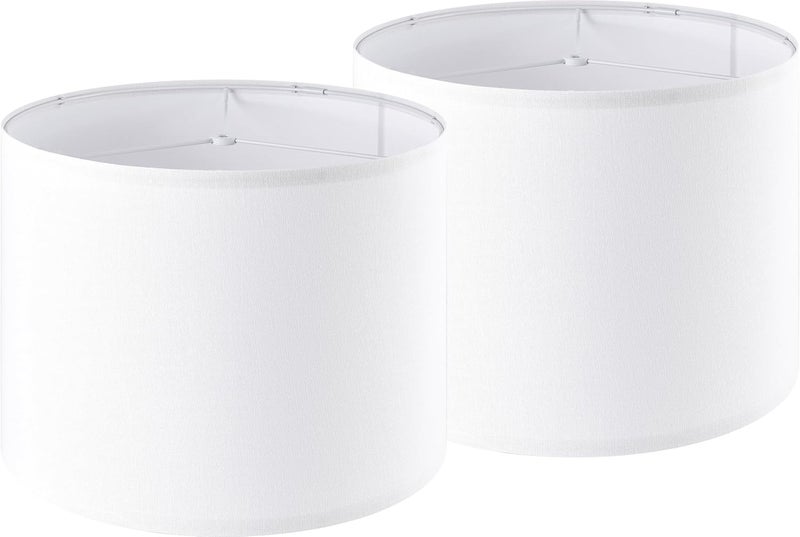 PAPAYA Pure-White Drum Lamp Shades Set of 2 Large Lampshade 14``Top x 14``Bottom x 11``High(Spider) Modern Lamp Shade for Table and Bedside Lamp - Lampshade Replacement ﻿ - Image 1